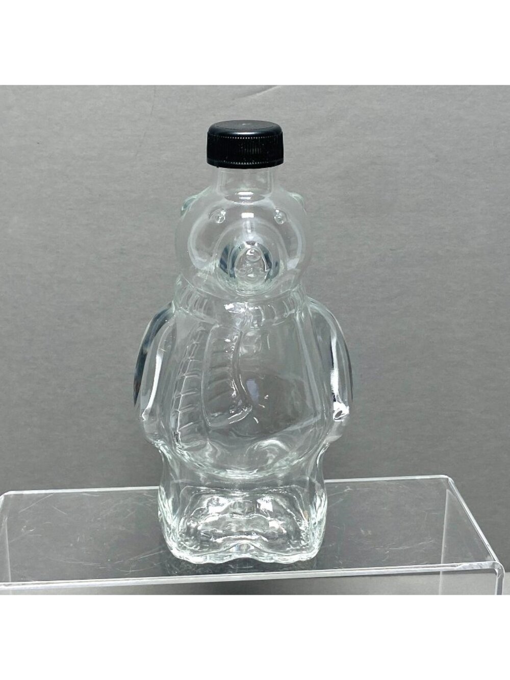 Vintage Polar Bear Shaped Glass Figural Bottle With Black Lid 375ml Decorative